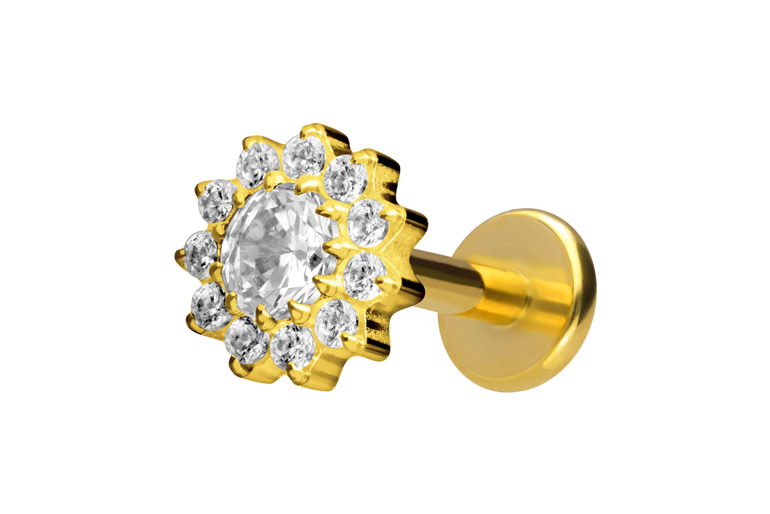 Titan Labret Piercing mit Innengewinde KRISTALLBLUME